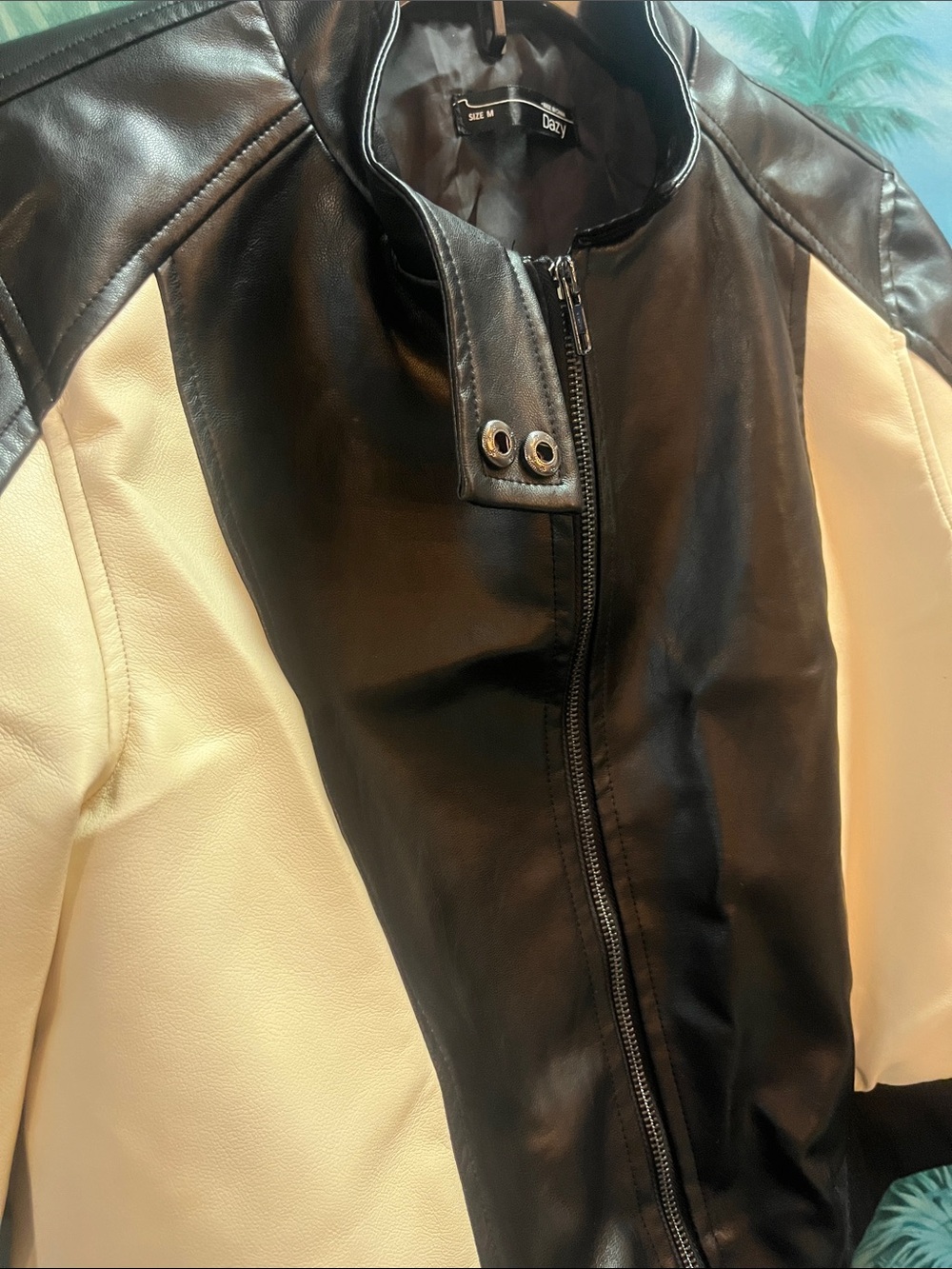 Dazy Black Faux Leather Bomber Jacket size M - Picture 4 of 7